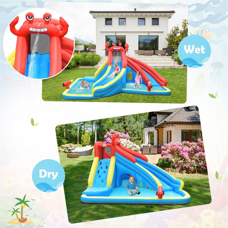 HONEY JOY Inflatable Water Slide, 7 in 1 Giant Water Park Double Long Slide w/Splash Pool, Tunnel Adventure
