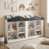 HONEY JOY Kids Toy Storage Box, House Shaped Toy Organiser Cabinet, w/Compartments & Chalkboard
