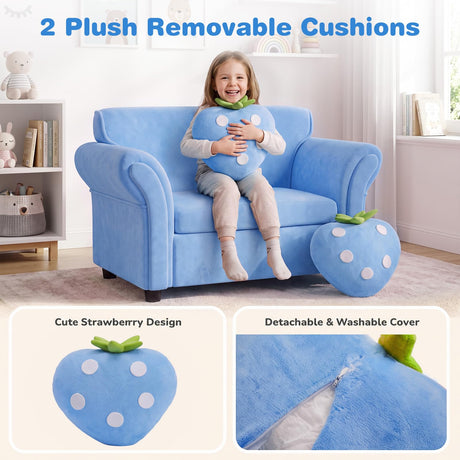 HONEY JOY Kids' Couch with 2 Strawberry Throw Pillows