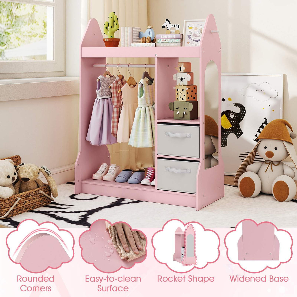 Kids Clothing Rack with Mirror and Cloth Hanger for Kids Room