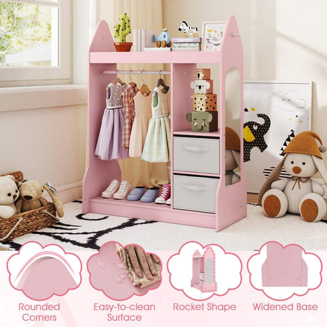 Kids Clothing Rack with Mirror and Cloth Hanger for Kids Room