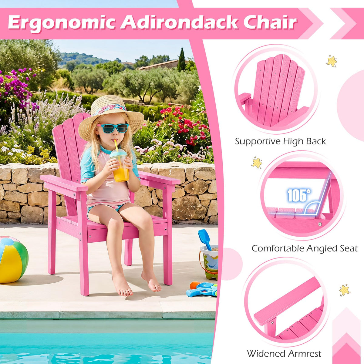 HONEY JOY Outdoor Adirondack Chair, Patio HIPS Chairs w/Wood Grain