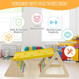 HONEY JOY 3 in 1 Triangle Climber with Ramp, Wooden Climbing Toys for Toddlers