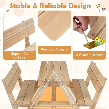 HONEY JOY Kids Picnic Table, Toddlers' Outdoor Table w/ 2 Built-in Benches
