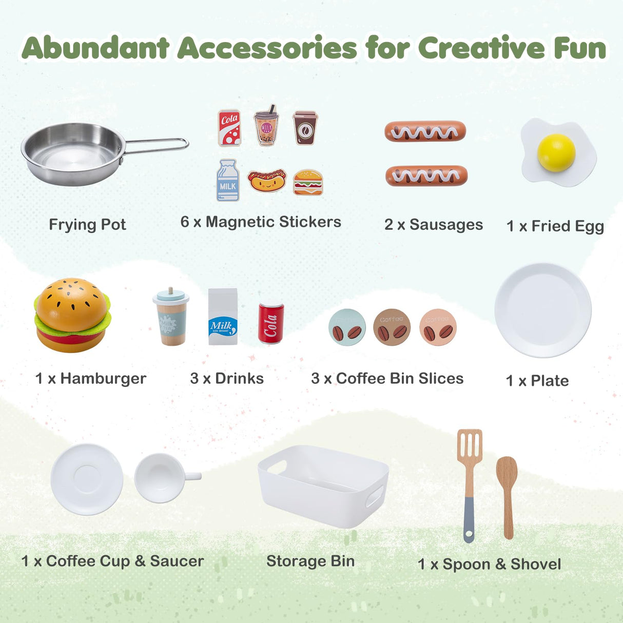 HONEY JOY Kids Food Cart, Pretend Play Market Stand Food Cart
