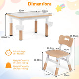 HONEY JOY Kids Table and 4 Chairs Set, Height Adjustable Toddler Desk and Chair Set