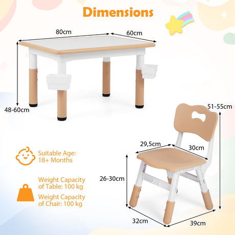 HONEY JOY Kids Table and 4 Chairs Set, Height Adjustable Toddler Desk and Chair Set
