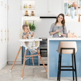 BABY JOY Baby High Chair, Wooden Highchair for Babies Infants w/Double 4-Gear Tray