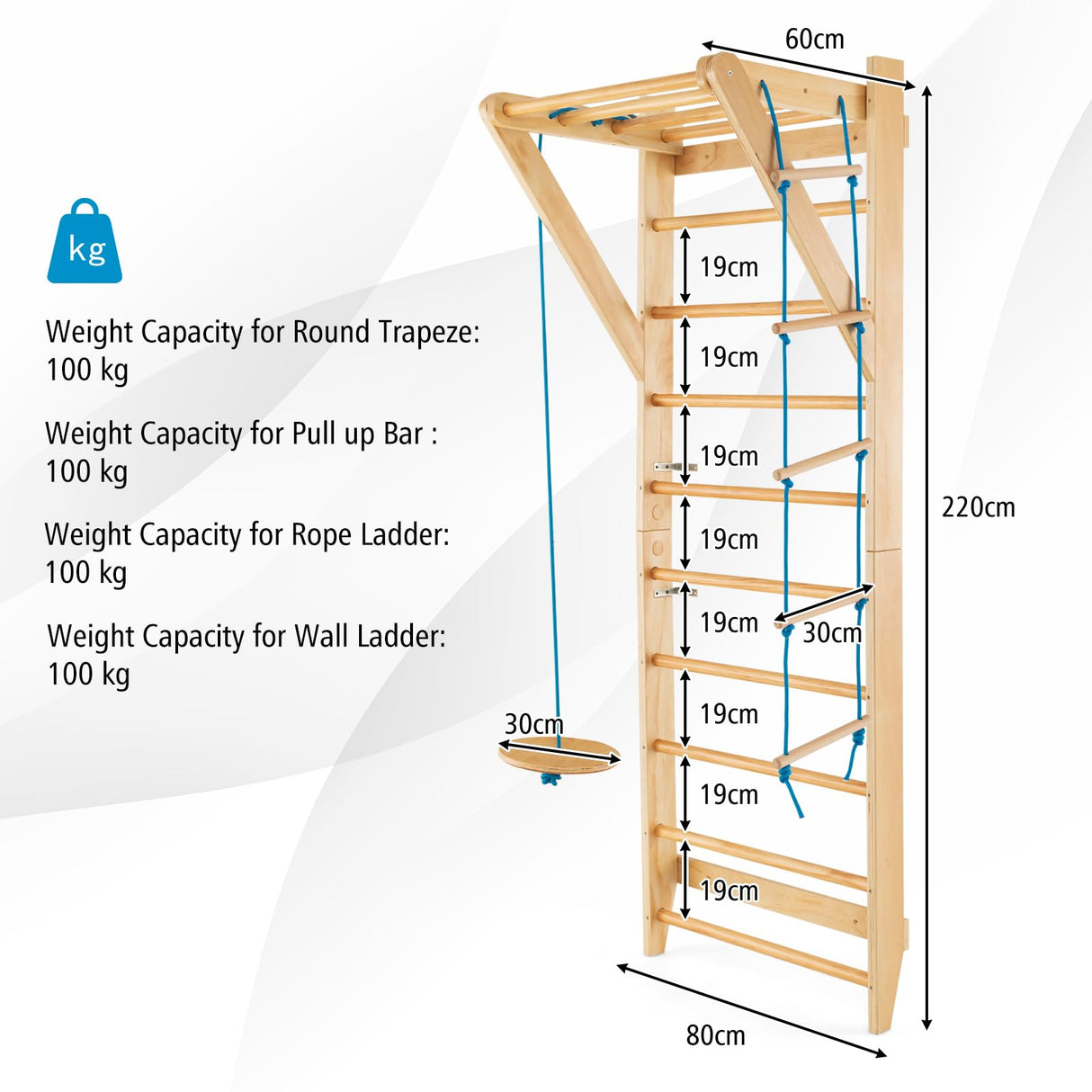 HONEY JOY Wood Stall Bar, Swedish Ladder with Swedish Wall & Pull Up Bar