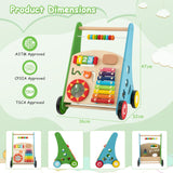 BABY JOY Wooden Baby Walker, Push and Pull Sit-to-Stand Learning Walker Activity Center(Colorful)
