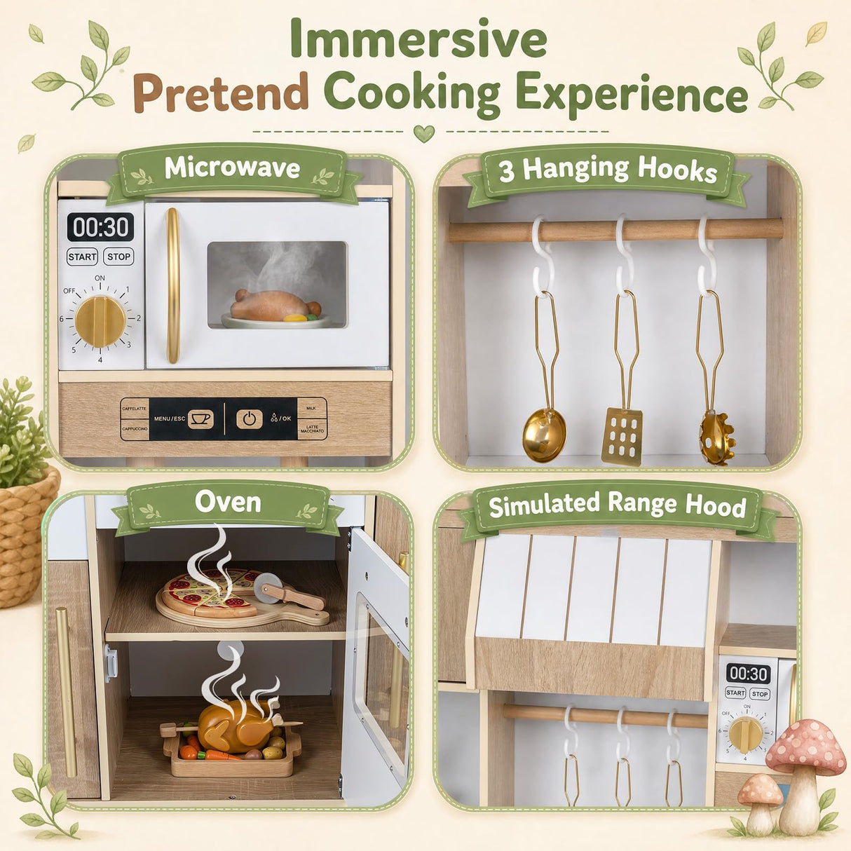 HONEY JOY Wooden Play Kitchen for Kids