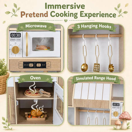 HONEY JOY Wooden Play Kitchen for Kids