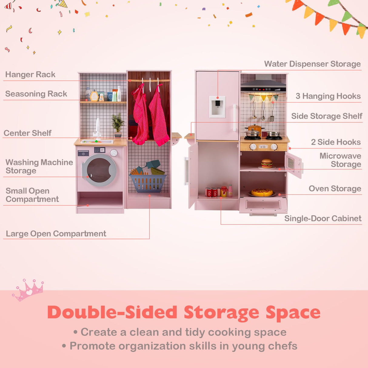 Dual-Sided Kids Play Kitchen, Wooden Kitchen Playset