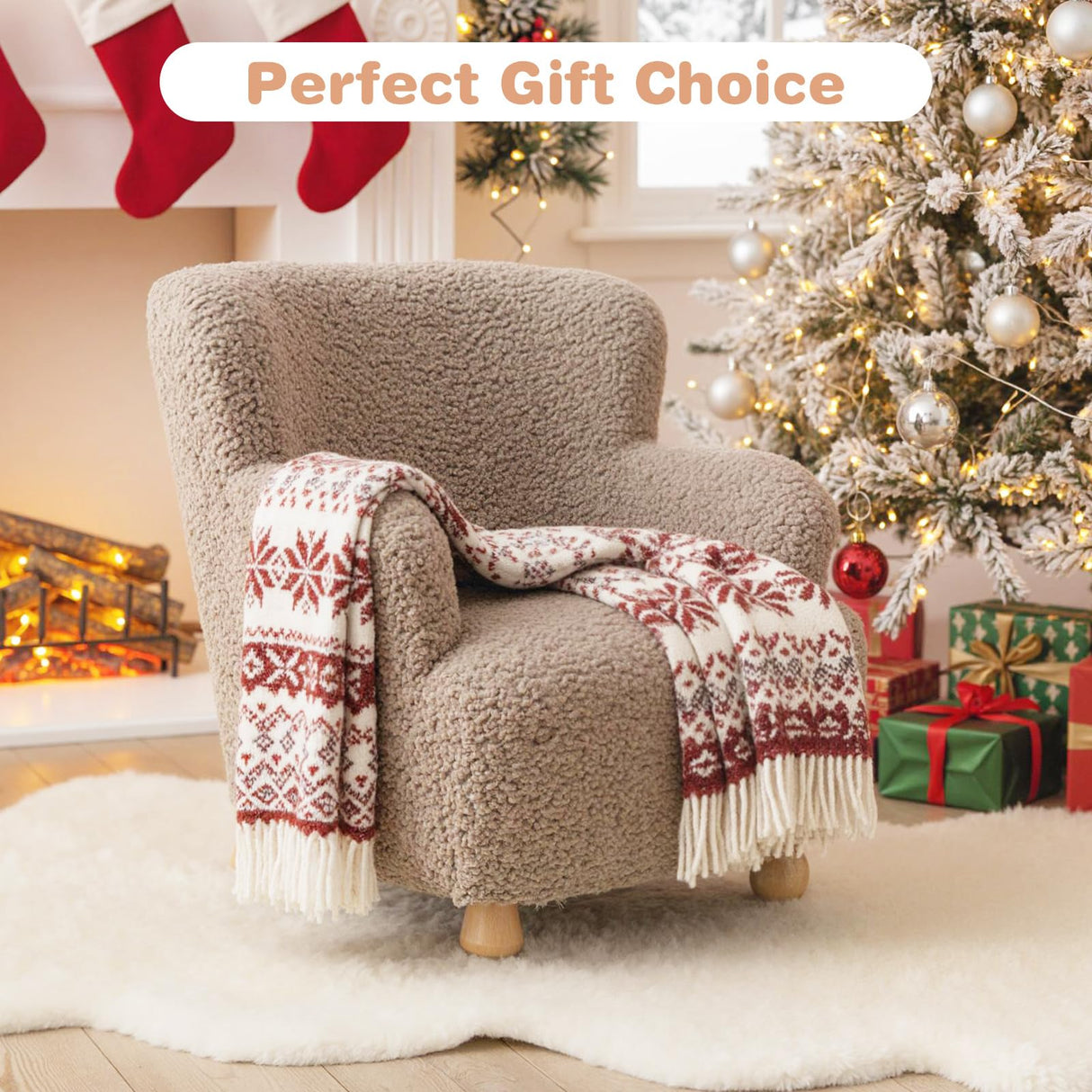 Kids Sofa, Comfy Toddler Armchair with Solid Rubber Wood Legs