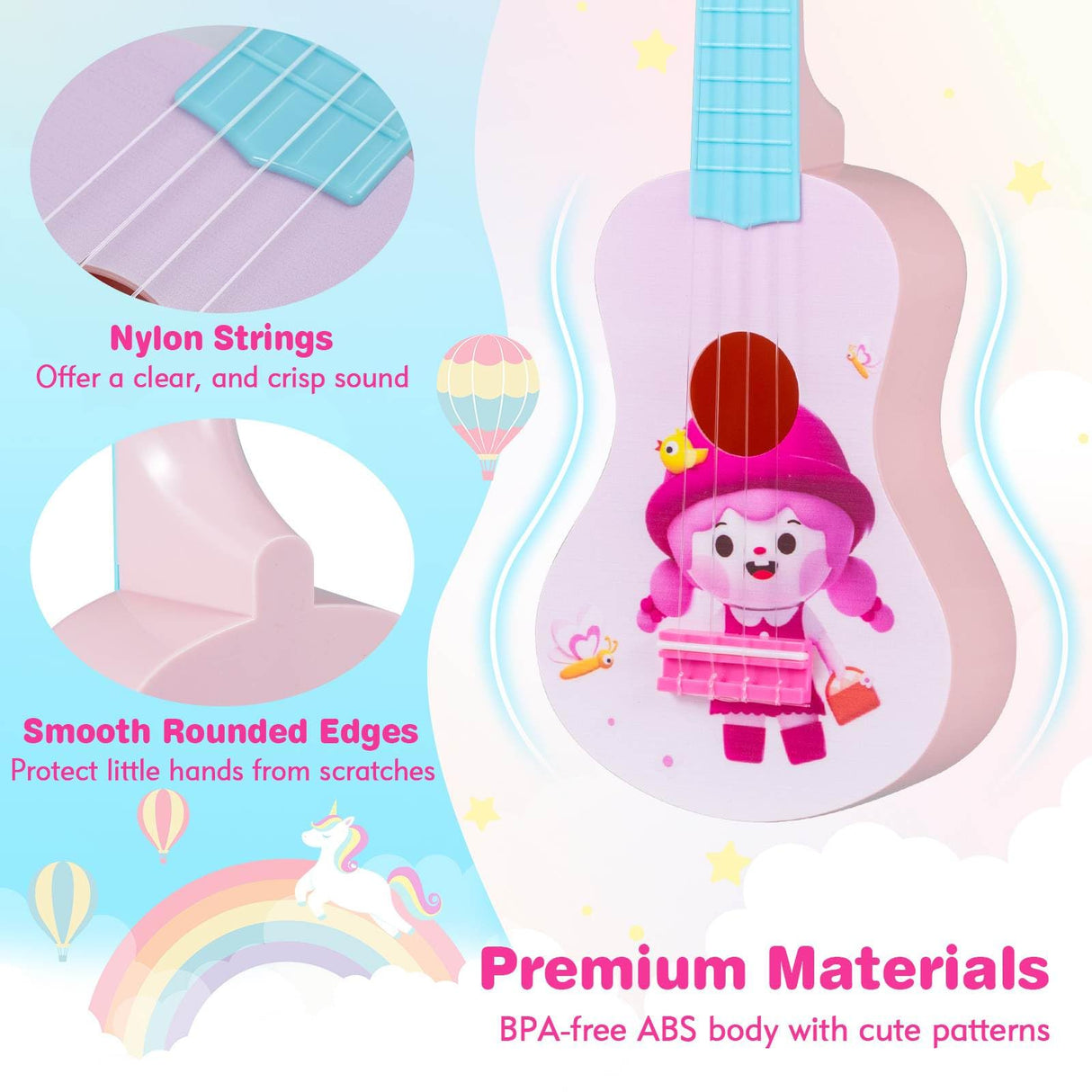 21 Inch Ukulele Guitar for Kids, Children Mini Ukulele with 4 Nylon Strings and 12 Frets for Beginners