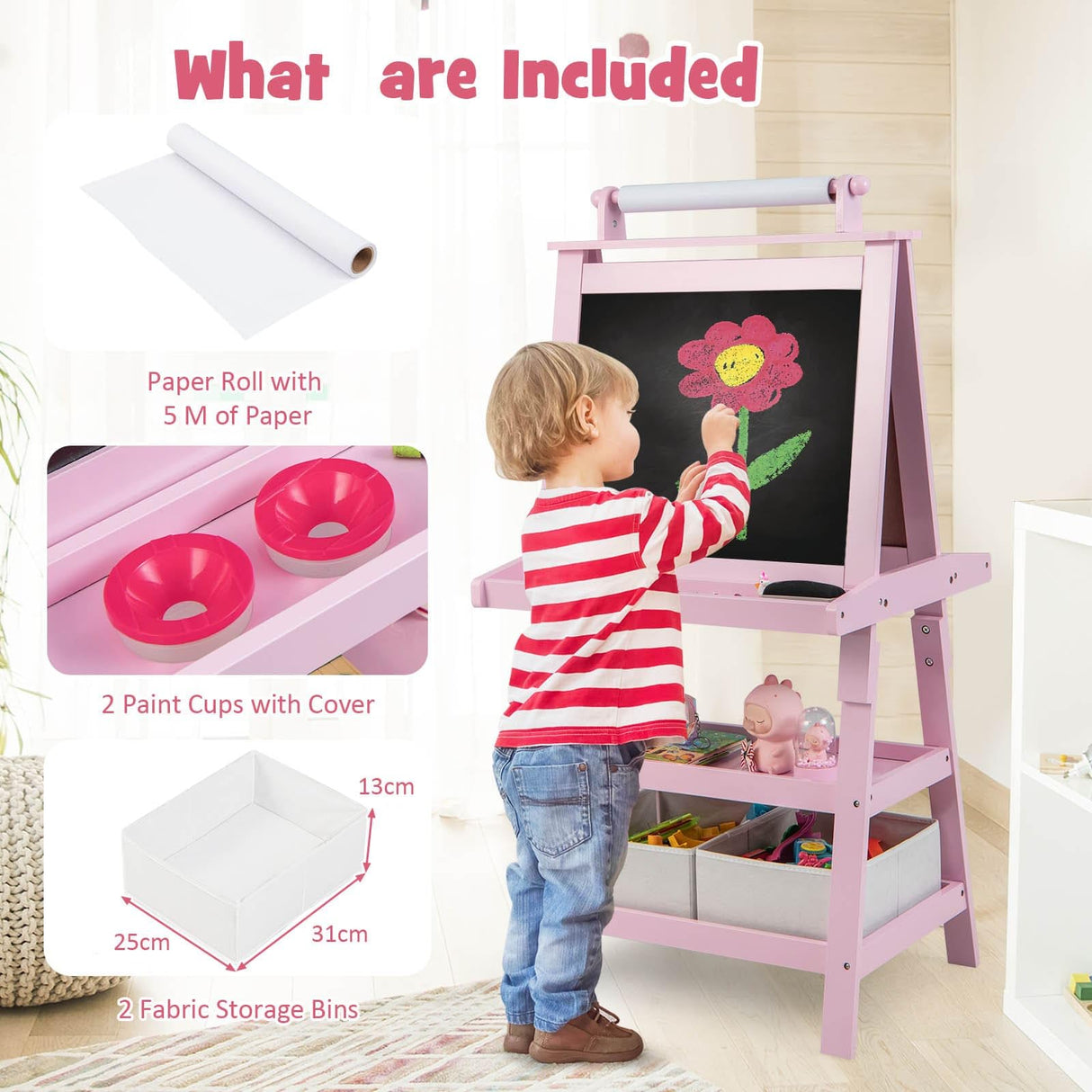 BABY JOY Kids Art Easel, 3 in 1 Double-Sided Standing Easel for Toddlers