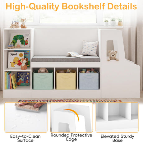 HONEY JOY Car-Shaped Kids Bookshelf with Reading Nook, Kids Bookcase
