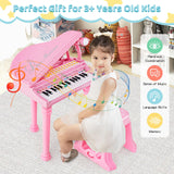 HONEY JOY 31 Keys Kids Piano Keyboard with Stool, Multifunctional Toy Piano with Microphone, Piano Lid (Pink)