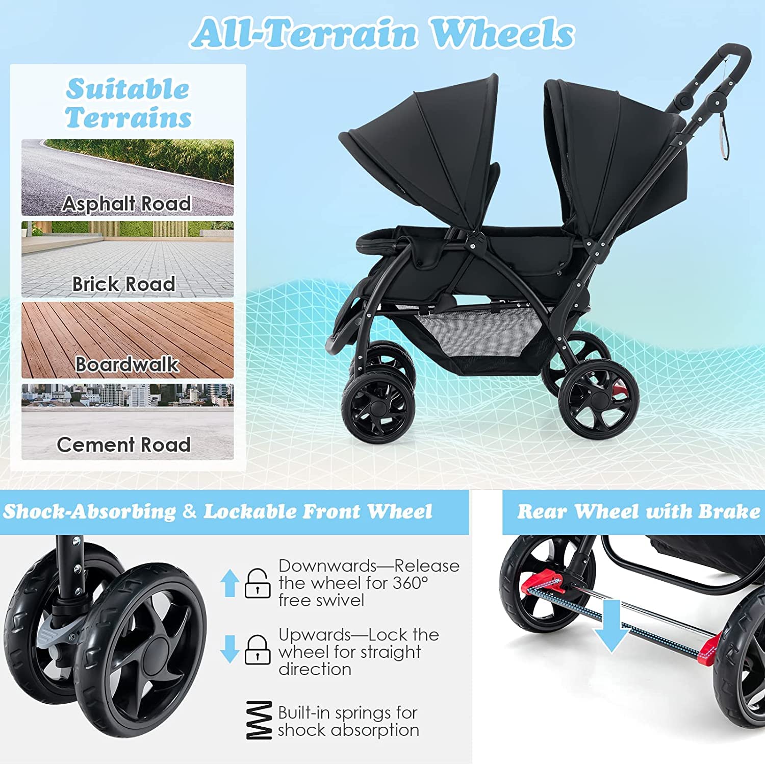 baby joy double stroller BABY JOY Foldable Tandem Stroller, Twin Pram – Babyjoy