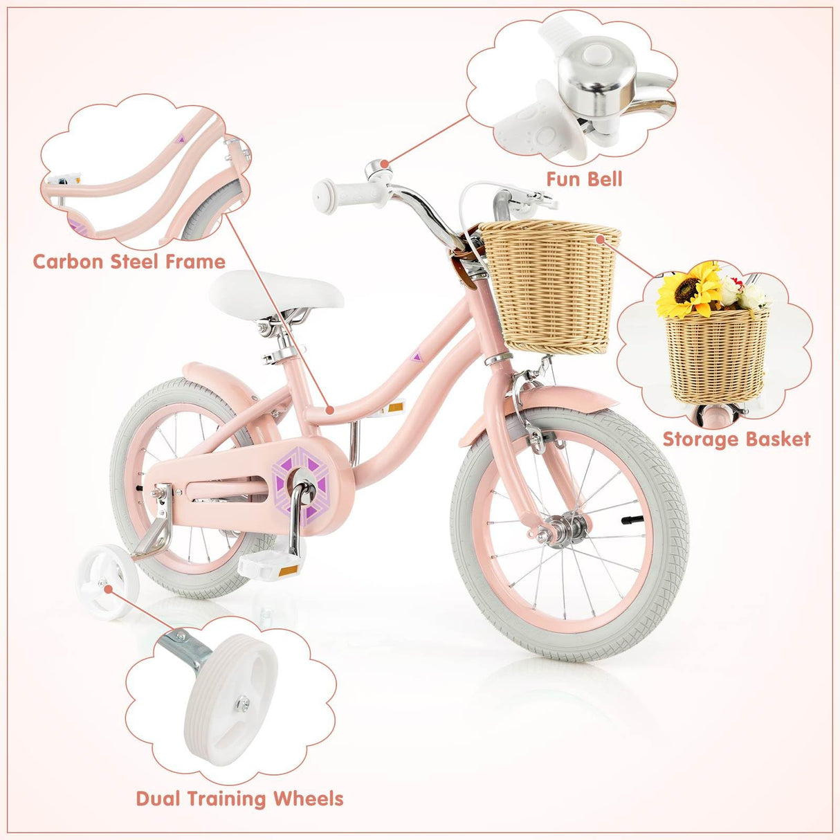 14”/16” Kid’s Bike with Training Wheels, Bicycle for 3-5/4-7 Years Old