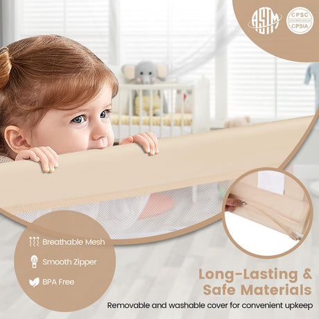150 x 55 cm Bed Rail Guard for Toddlers, Beige - BABY JOY