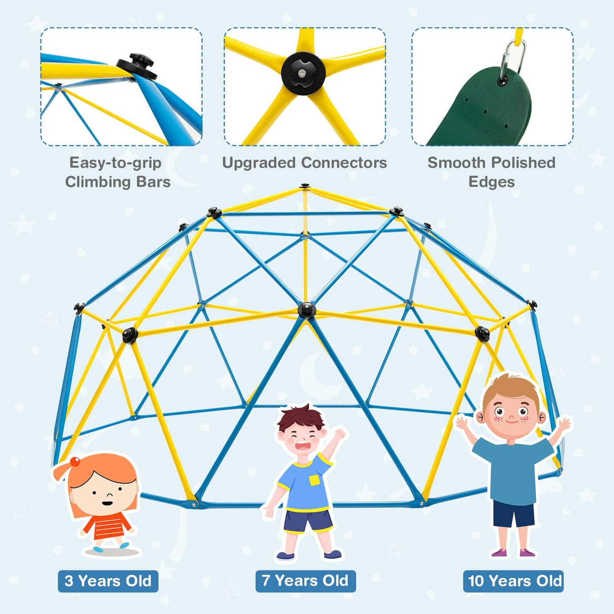 HONEY JOY Kids 10FT Climbing Dome with Swing w/Slide