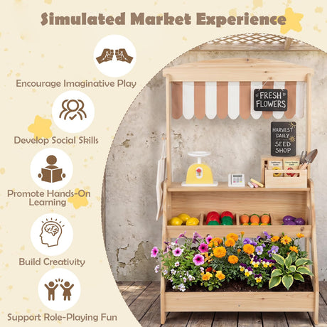 HONEY JOY Wooden Mud Kitchen & Market Stand for Kids Outdoor