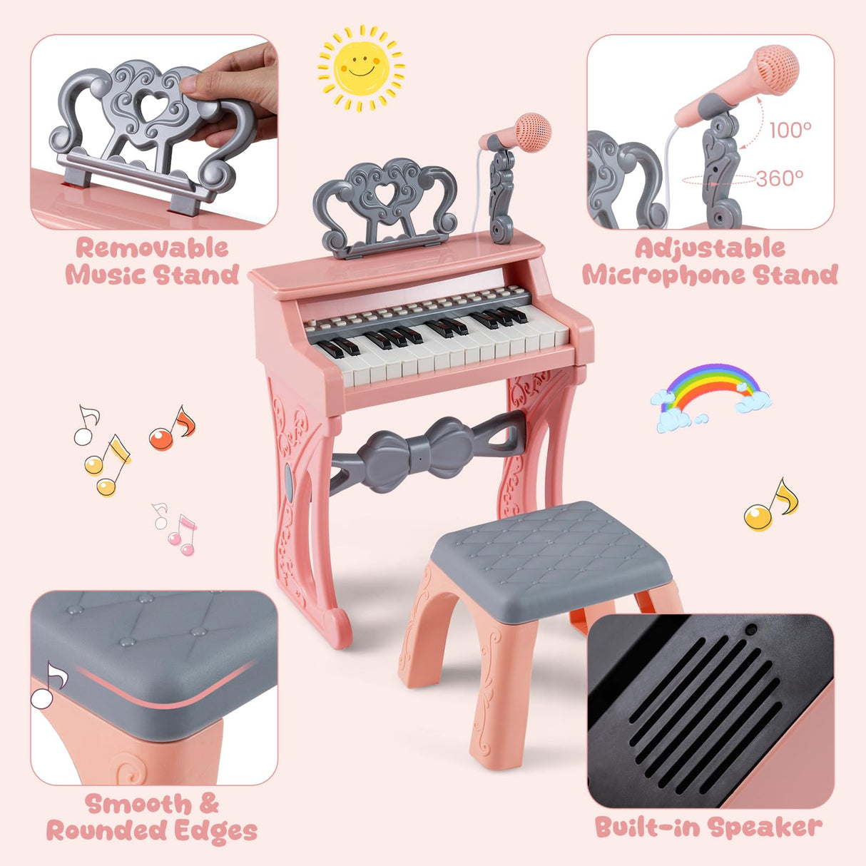 HONEY JOY Mini Keyboard Piano for Kids, 25 Keys Electric Piano w/Stool