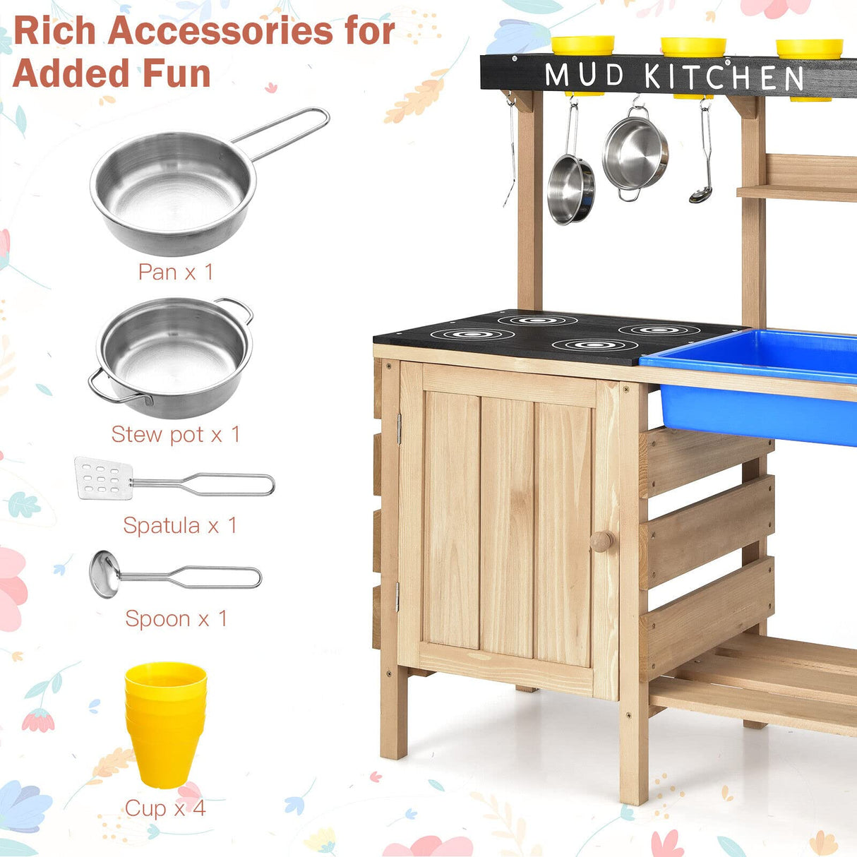 HONEY JOY Kids Kitchen Playset, Wooden Pretend Playset for Children w/Realistic Utensils