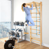 HONEY JOY Wood Stall Bar, Swedish Ladder with Swedish Wall & Pull Up Bar