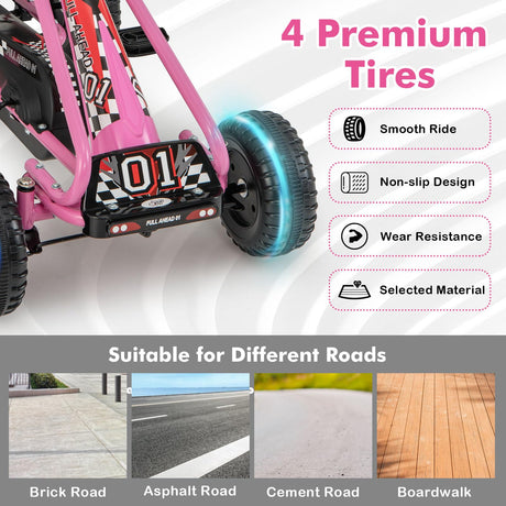 HONEY JOY Pedal Go Kart for Kids, 4 Wheel Pedal Powered Ride On