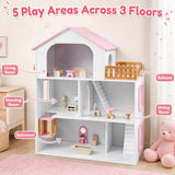 HONEY JOY 3-Story Wooden Dollhouse Playset for Kids
