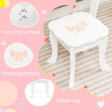 HONEY JOY Kids Vanity Set, Dressing Table w/Mirror and Stool, Accessories, Drawer, Wooden Princess Makeup Dressing Table(Heart-Shaped Mirror)