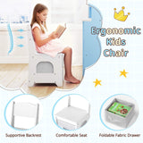 HONEY JOY Corner Kids Vanity with Lights, Princess Vanity Table & Chair Set