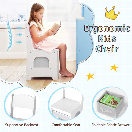 HONEY JOY Corner Kids Vanity with Lights, Princess Vanity Table & Chair Set