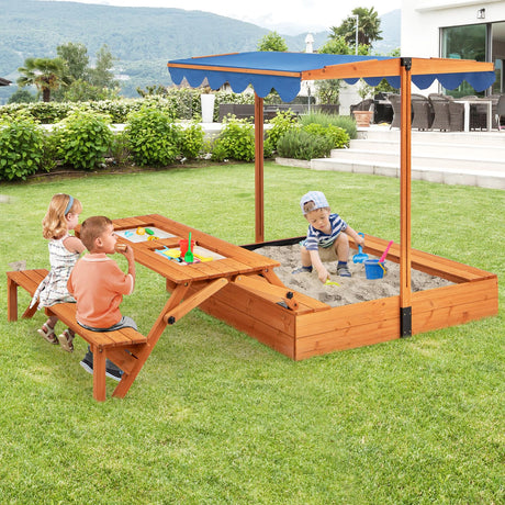 HONEY JOY Kids Wooden Sand Box w/Lid Cover, Outdoor Sand Pit for Children