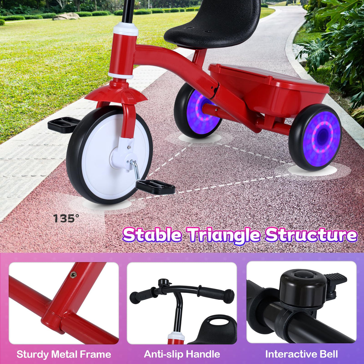 Toddler Bike with Glowing Rear Wheels and Adjustable Seat
