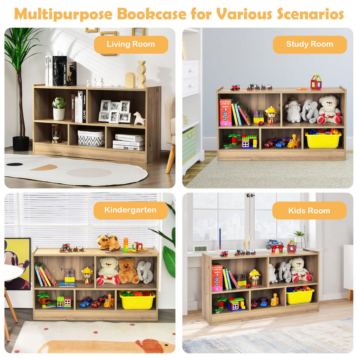 BABY JOY Kids Bookshelf & Toy Shelf, Storage Cabinet w/ 5 Compartments for Organizing Toys, Dolls