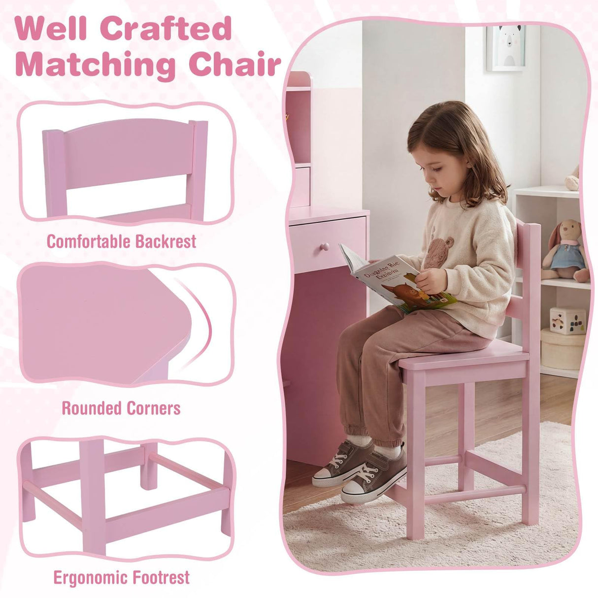 HONEY JOY Kids Study Desk with Chair, Children Writing Table and Chair Set with Open Storage Shelves