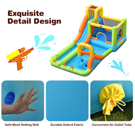 HONEY JOY 8 in 1 Inflatable Water Slide, Water Park w/Double Slides, Basketball Hoop, Water Gun