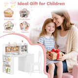 Kids Desk and Chair Set, Children Study Desk with Chair, Hutch & 3-Layer Side Shelf