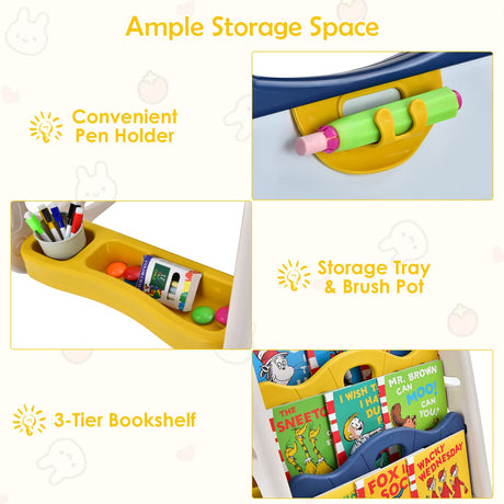 BABY JOY 3 in 1 Kids Art Easel, Double Sided Whiteboard & Chalkboard w/Book Storage Rack