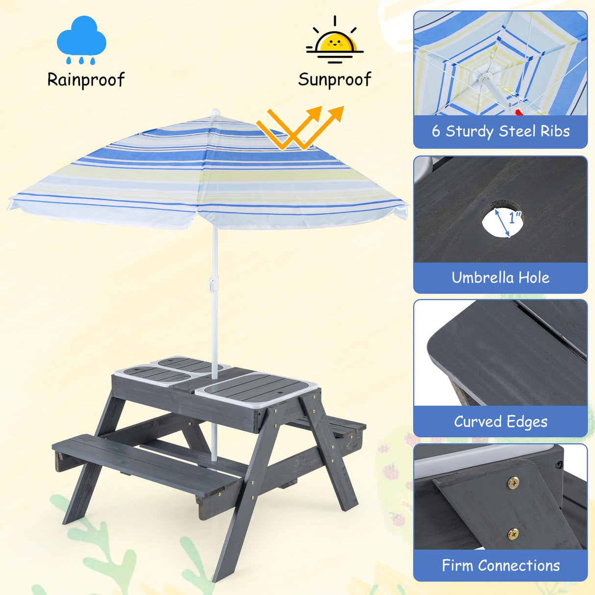 Kids 4-in-1 Sand and Water Table with Removable Boxes and Umbrella