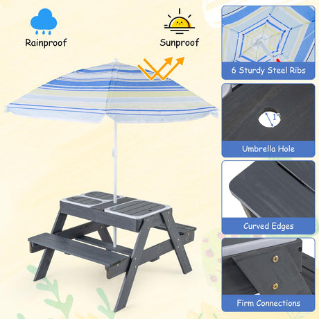 Kids 4-in-1 Sand and Water Table with Removable Boxes and Umbrella