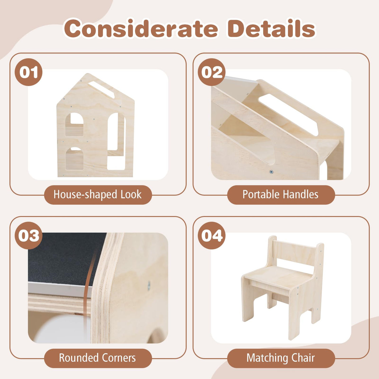 HONEY JOY House-Shaped Kids' Desk w/Chair, 3-in-1 Toddler Art Table Set