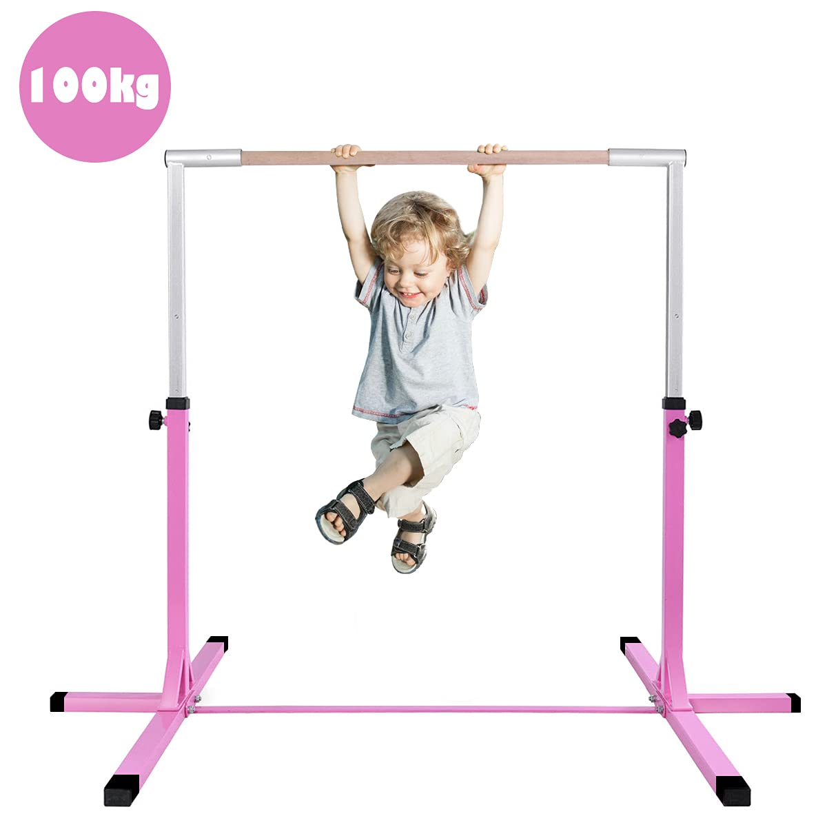 BABY JOY Kids Gymnastic Training Bar, 90 to 150cm Height Adjustable Expandable Exercise Horizontal Kip Bar w/Double Locking Mechanism