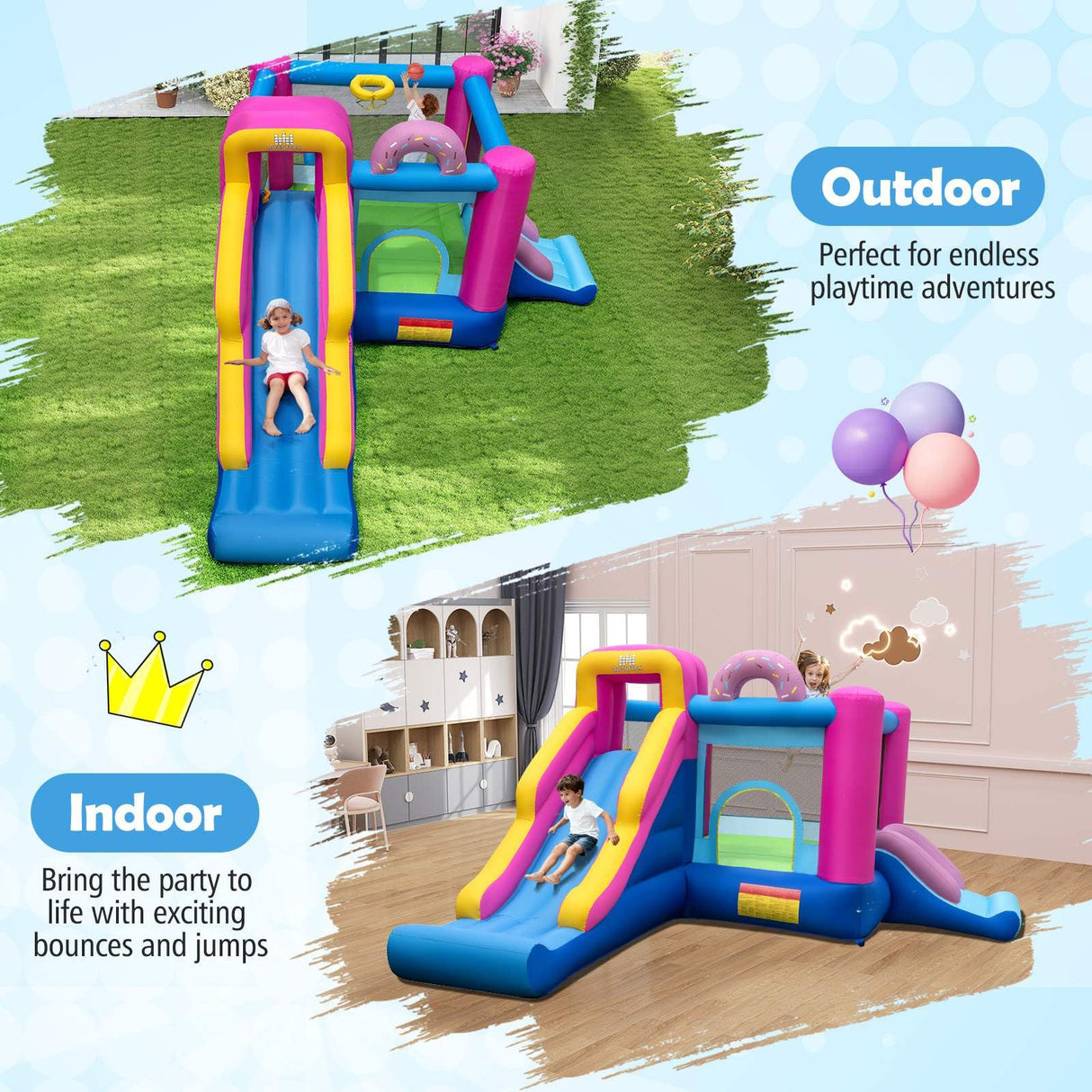 Inflatable Bounce House with Long Slides and Jumping Area