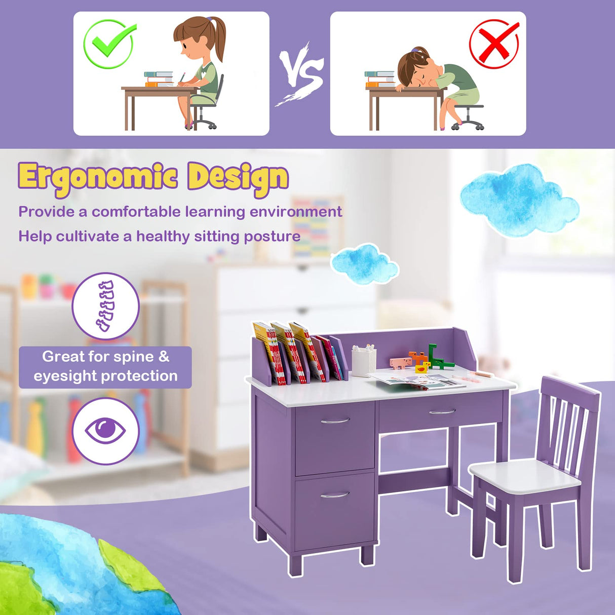 HONEY JOY Kids Desk and Chair Set