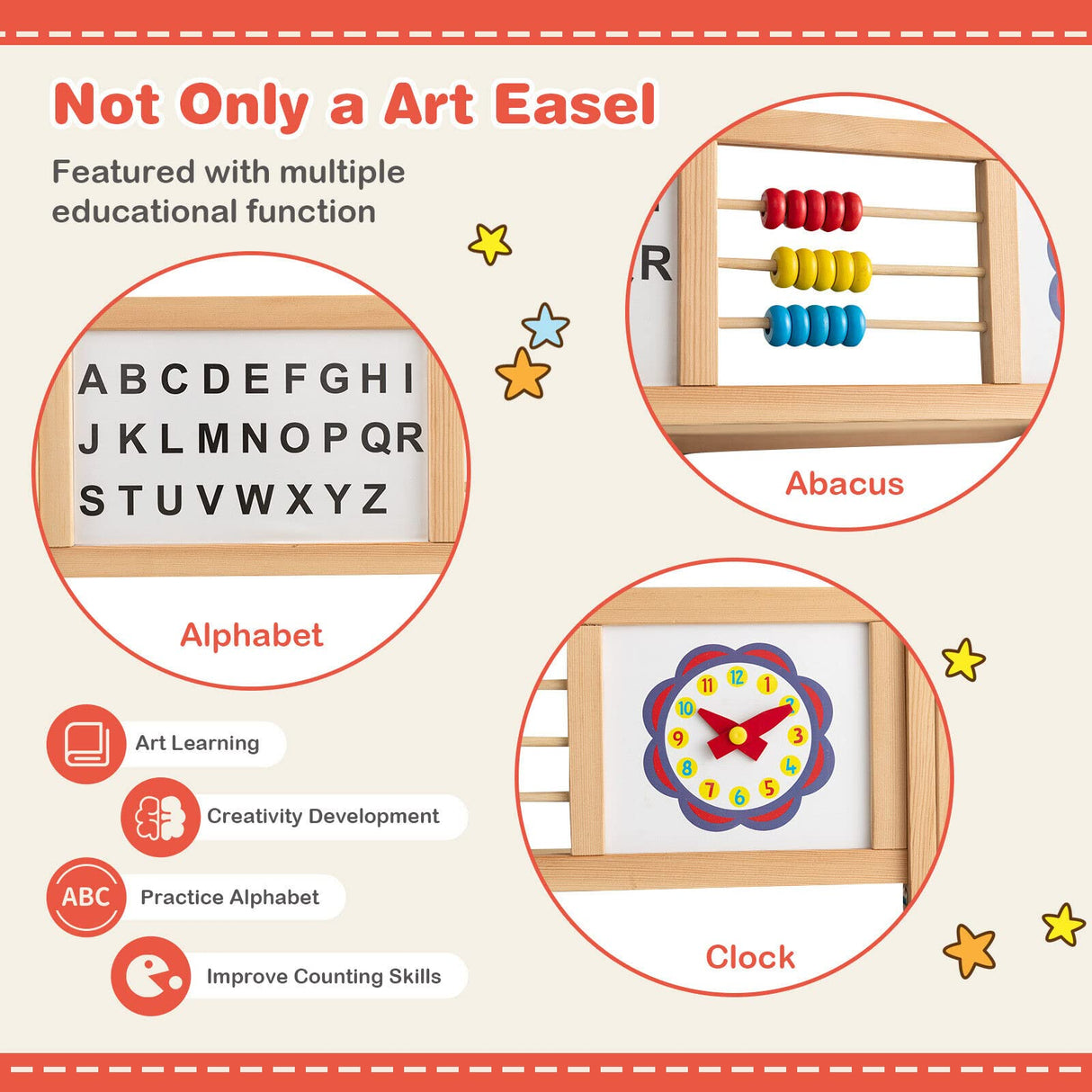 BABY JOY Kids Art Easel, 3 in 1 Wooden Art Easel for Toddlers w/Whiteboard, Chalkboard, Paper Roll