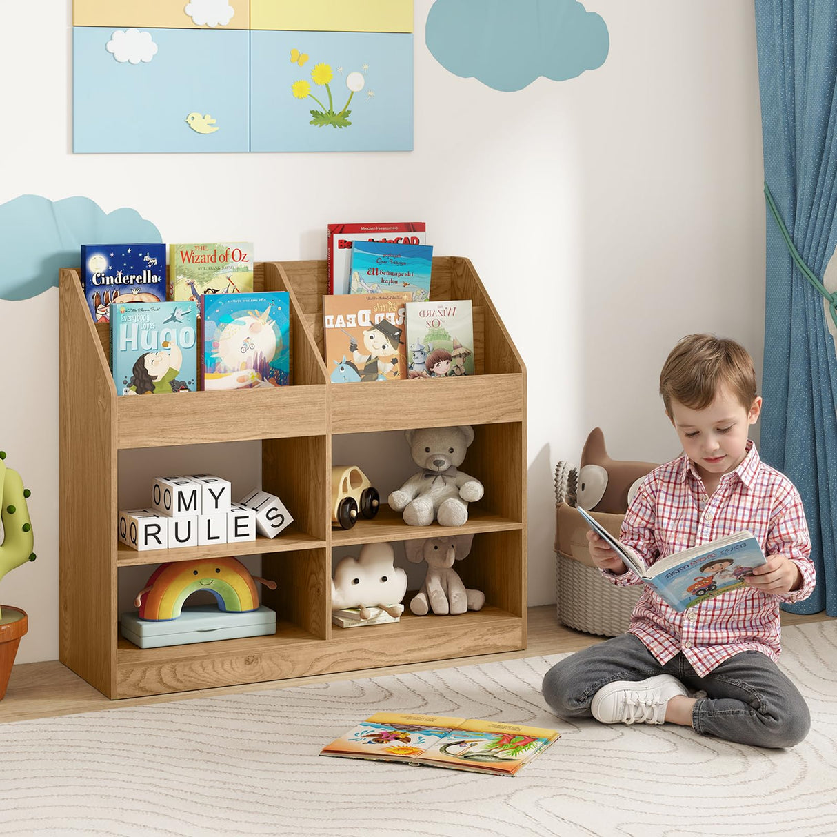 HONEY JOY 3-Tier Kids Bookshelf, Montessori Cube Bookcase for Nursery, Classroom